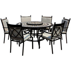 LG Outdoor Casablanca 6-Seater Round Dining Table & Chairs Set with Firepit & Lazy Susan
